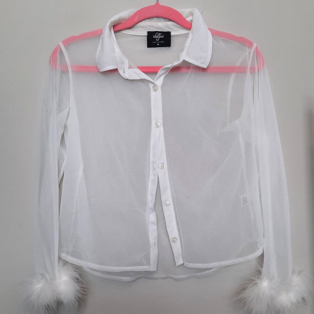 White Valfre Sheer Feather Cuff Button Up Size M